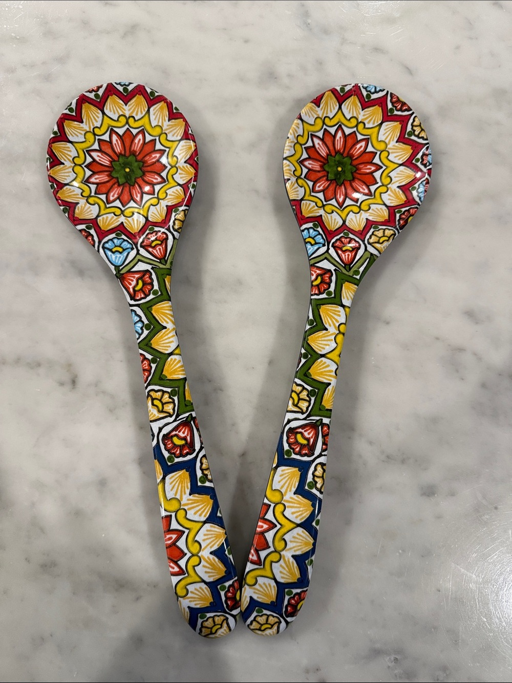 Hand-Painted Floral Ceramic Serving Spoons - Multicolor